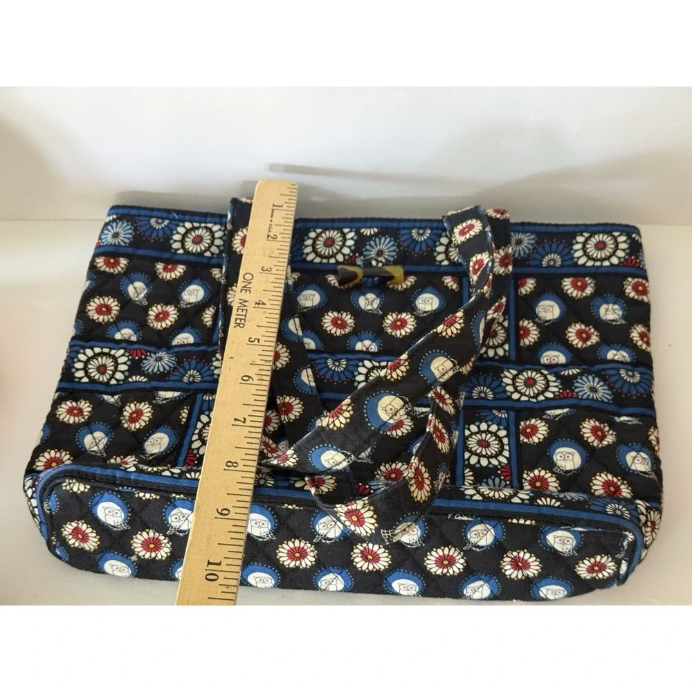 Vera Bradley Night Owl Toggle Tote Bag Retired Quilted Black Owl Floral Purse